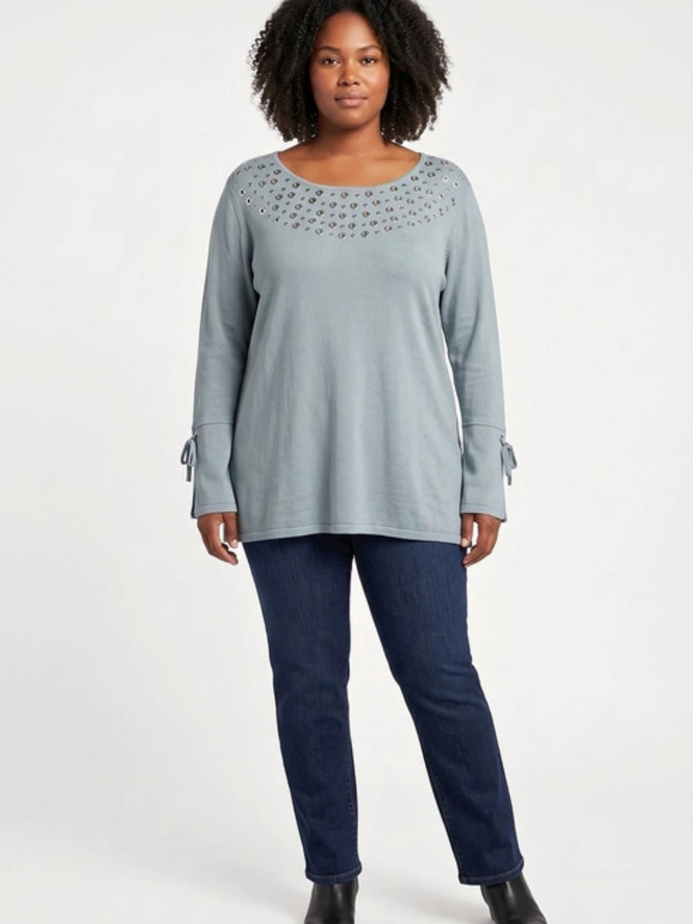 Emaline Embellished Long Sleeve Tunic in Blue Size 3X Like New
